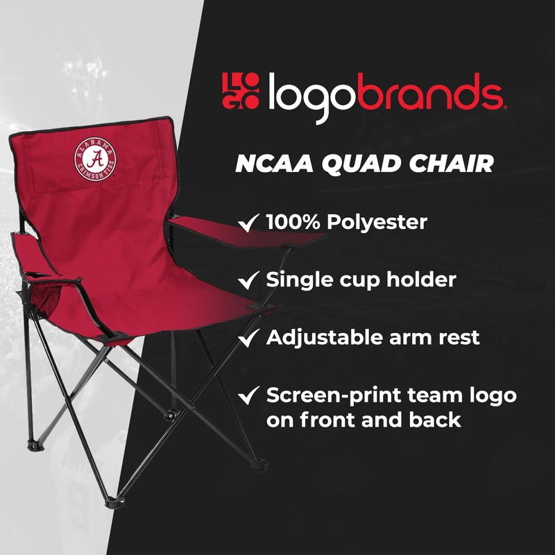 Logo Brands NCAA Alabama Crimson Tide Quad Chair, Unisex Adult Chair with One Cup Holder, Team Color, One Size - Image 5
